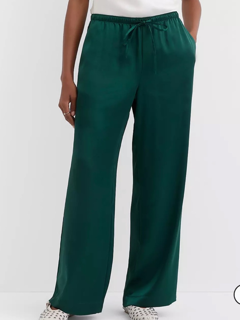 LOFT Satin Wide-Leg Pants in Deep Emerald